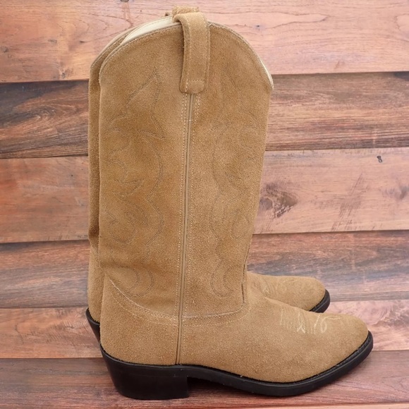Old West Mens Cowboy Boots Western Tan Leather Suede Size 9 D - Picture 2 of 11